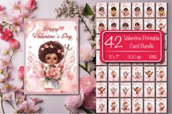 Valentine&#039;s card Bundle with Watercolor Angels PNG. The printable postcard bundle contains 42 different cards use this postcard to create a greeting card for your loved one!