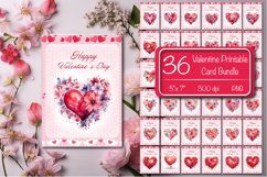 Valentine&#039;s Card Bundle Printable Valentine card with Watercolor Flower hearts PNG printable postcard bundle contains 36 different cards 