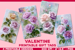 Printable Gift Tags with Pastel Roses. Valentine gift tags Product Image 1