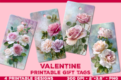 Printable Gift Tags with Pastel Roses. Valentine gift tags Product Image 1