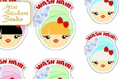 Kawaii Wash Hair Cute Girl face Planner Stickers Girls png Product Image 3
