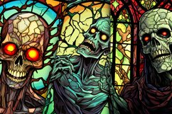 Stained Glass Spooky Zombie Watercolor Clipart Bundle Product Image 3