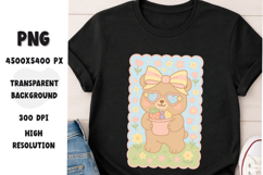 Cute Bear with Bow and Fruit Cup - Pastel Kawaii PNG Product Image 1