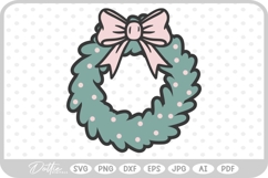 Festive Christmas Wreath Bow Bells Winter SVG PNG DXF Product Image 1