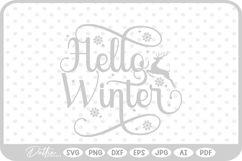 Hello Winter Christmas Quote Reindeer Snow Santa SVG PNG DXF Product Image 1