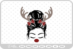 Mom Christmas Messy Bun Girl Quote Festive SVG PNG DXF Product Image 1