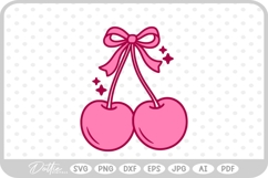 Cute Cherry Cherries With Bow Valentine&#039;s Day SVG PNG DXF Product Image 1