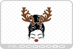 Mom Christmas Messy Bun Girl Reindeer Festive Antlers Product Image 1