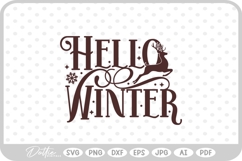 Hello Winter Christmas Quote Reindeer Snow Santa SVG PNG DXF Product Image 1