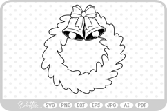 Festive Christmas Wreath Bow Bells Winter SVG PNG DXF Product Image 1