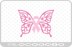 Butterfly Cancer Awareness Ribbon Breast SVG PNG DXF Product Image 1