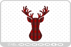 Plaid Stag Deer Reindeer Head Shape Christmas SVG PNG DXF Product Image 1