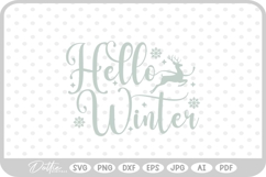 Hello Winter Christmas Quote Reindeer Snow Santa SVG PNG DXF Product Image 1