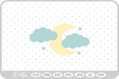 Moon and Clouds with Stars SVG PNG DXF Product Image 1
