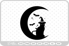 Happy Halloween Moon Cat Witch Bat Spooky SVG PNG DXF Product Image 1
