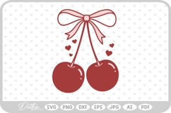Cute Cherry Cherries With Bow Valentine&#039;s Day SVG PNG DXF Product Image 1