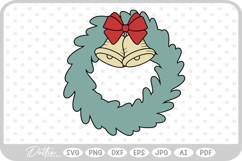 Festive Christmas Wreath Bow Bells Winter SVG PNG DXF Product Image 1