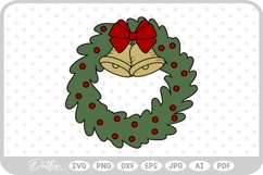 Festive Christmas Wreath Bow Bells Winter SVG PNG DXF Product Image 1