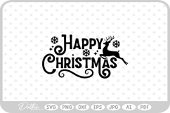 Merry Happy Christmas Script Text Snowflake SVG PNG DXF Product Image 1