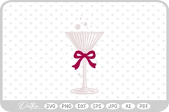 Pink Cocktail Martini Glass With Ribbon Bow SVG PNG DXF Product Image 1