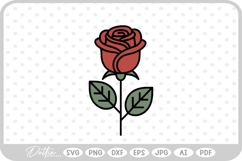 Pretty Rose Flower Stem Thorns Leaves SVG PNG DXF Product Image 1
