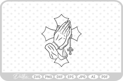 Hands Praying Religious Jesus Christian Cross SVG PNG DXF Product Image 1