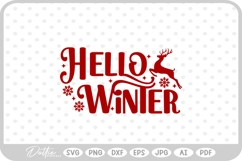 Hello Winter Christmas Quote Reindeer Snow Santa SVG PNG DXF Product Image 1