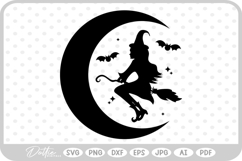 Happy Halloween Moon Cat Witch Bat Spooky SVG PNG DXF Product Image 1