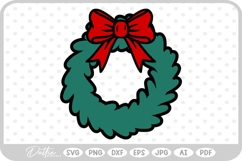 Festive Christmas Wreath Bow Bells Winter SVG PNG DXF Product Image 1