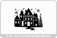 Christmas Town Festive Scene Houses Land SVG PNG DXF Product Image 1