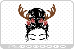 Mom Christmas Messy Bun Antler Bows Girl Festive SVG PNG DXF Product Image 1