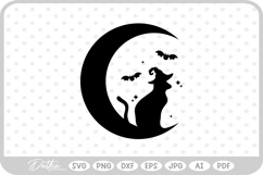 Happy Halloween Moon Cat Witch Bat Spooky SVG PNG DXF Product Image 1