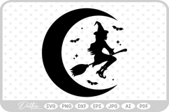 Happy Halloween Moon Cat Witch Bat Spooky SVG PNG DXF Product Image 1