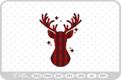 Plaid Stag Deer Reindeer Head Shape Christmas SVG PNG DXF Product Image 1