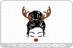 Mom Christmas Messy Bun Antler Bows Girl Festive SVG PNG DXF Product Image 1