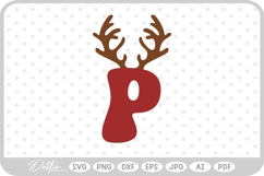 P Festive Christmas Alphabet Letter Antler Santa SVG PNG DXF Product Image 1