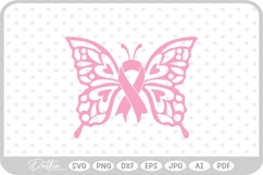 Butterfly Cancer Awareness Ribbon Breast SVG PNG DXF Product Image 1