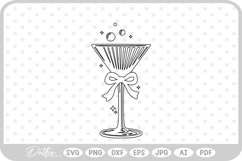 Ribbed Cocktail Martini Glass Ribbon Bow SVG PNG DXF Product Image 1