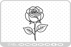 Pretty Rose Flower Stem Thorns Leaves SVG PNG DXF Product Image 1