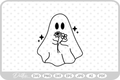 Ghost With Flowers Halloween Spooky SVG PNG DXF Product Image 1