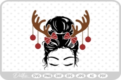 Reindeer Baubles Messy Bun Christmas Girl Mom Antler Bows Product Image 1