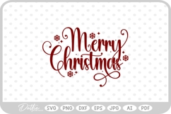 Merry Happy Christmas Script Text Snowflake SVG PNG DXF Product Image 1