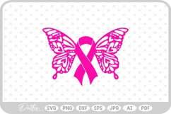 Butterfly Cancer Awareness Ribbon Breast SVG PNG DXF Product Image 1