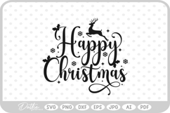 Merry Happy Christmas Script Text Snowflake SVG PNG DXF Product Image 1