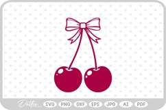Cute Cherry Cherries With Bow Valentine&#039;s Day SVG PNG DXF Product Image 1