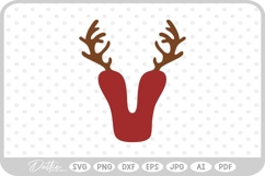 V Festive Christmas Alphabet Letter Antler Santa SVG PNG DX Product Image 1