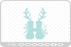 H Festive Christmas Alphabet Letter Antler Santa SVG PNG DXF Product Image 1