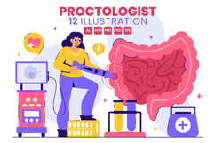 12 Proctologist or Colonoscopy Procedure Illustration Product Image 1