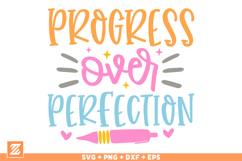 Boho Progress Over Perfection SVG PNG, Teacher SVG Cut File Product Image 1