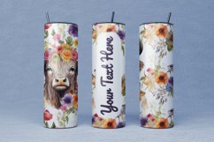 Highland Cow in Flowers Sublimation Tumbler Design Product Image 3